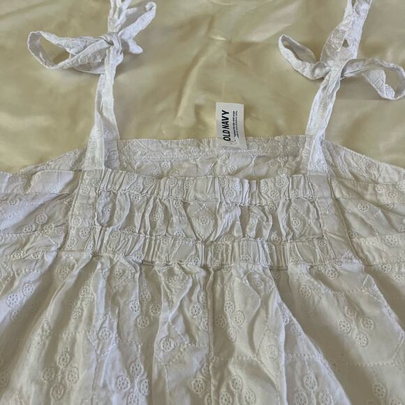 NWT Old Navy White Embroidered Tie Shoulder Mini Sun Dress Wmns XS Bridal Grad - Picture 7 of 10